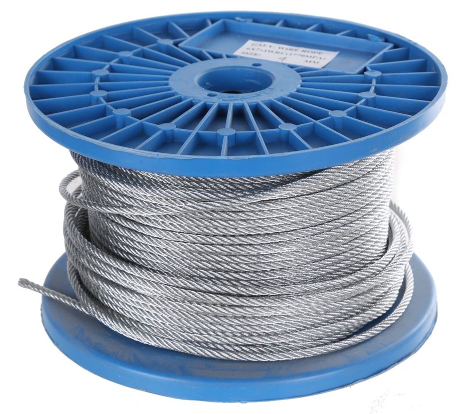 Reel 100M x Galv. Wire Rope 4mm dia., Construction 6x7 FC. (SNWR6740