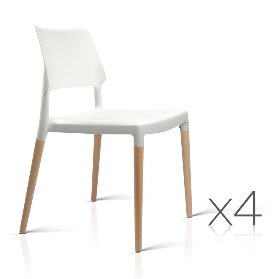 Artiss Set of 4 Wooden Stackable Dining Chairs - White