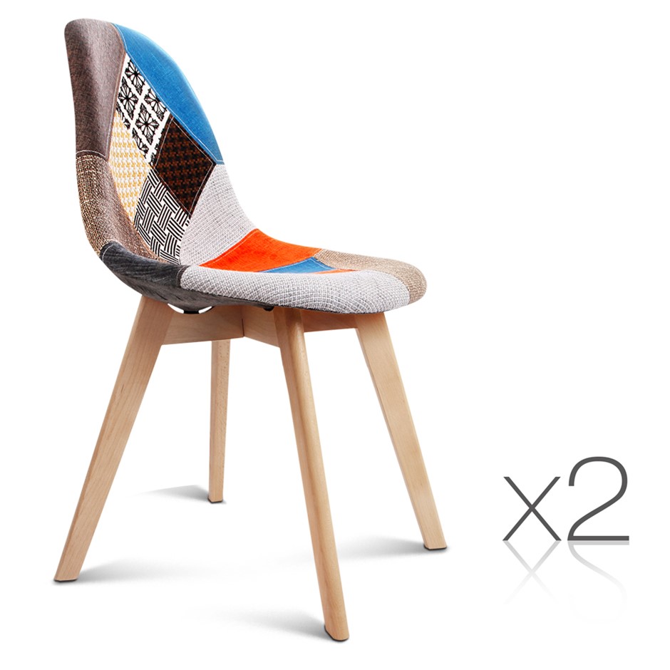 Artiss Set of 2 Retro Beech Fabric Dining Chair - Multi Colour