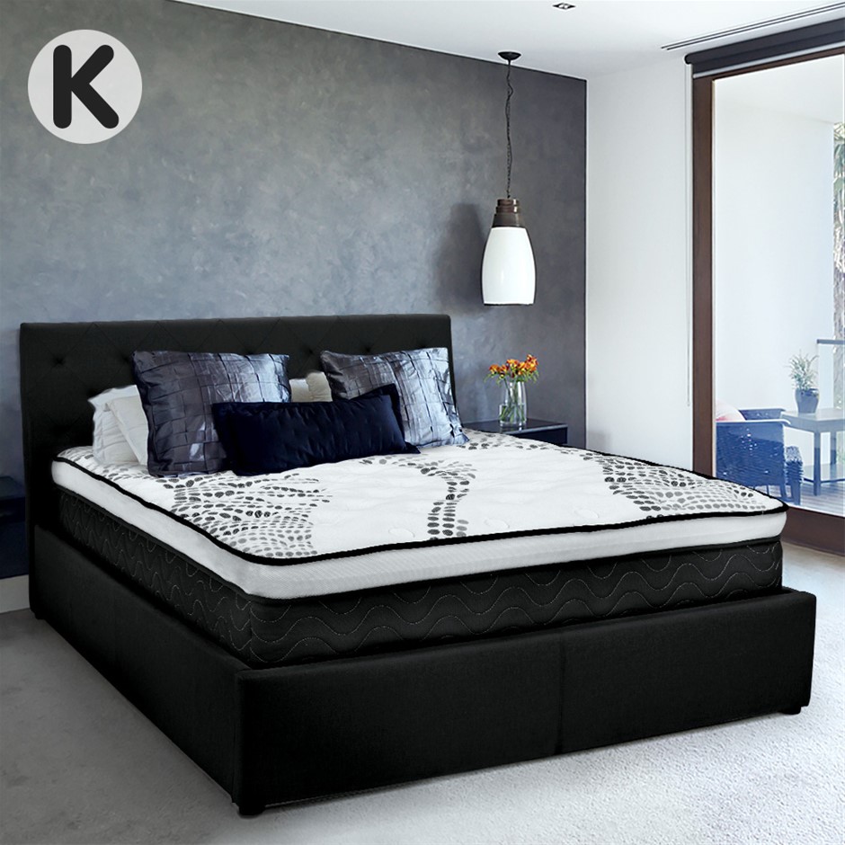 Buy King Fabric Gas Lift Bed Frame With Headboard Black Grays Australia