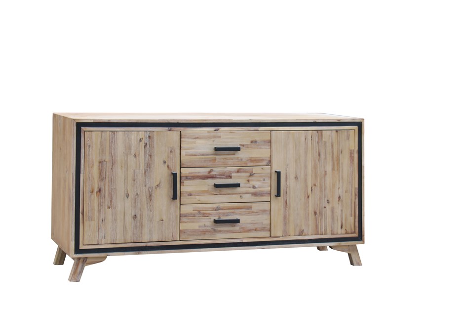 Buffet in Silver Brush with Acacia & Veneer Wooden Storage with Drawers