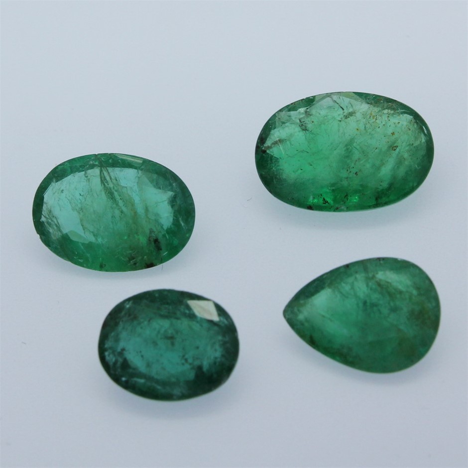 4x Loose Oval & Pear Shaped Emeralds 9.70ct In Total