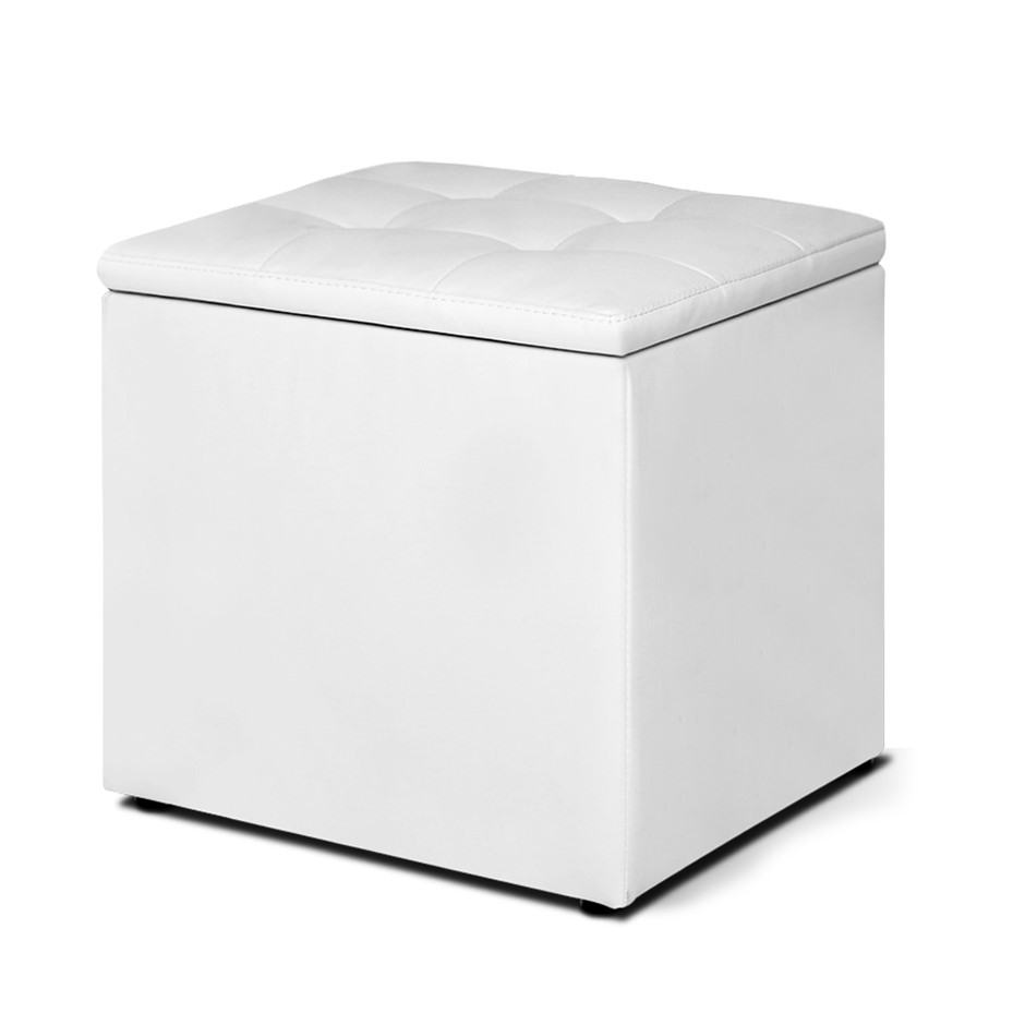Artiss PU Leather Storage Ottoman - Whit