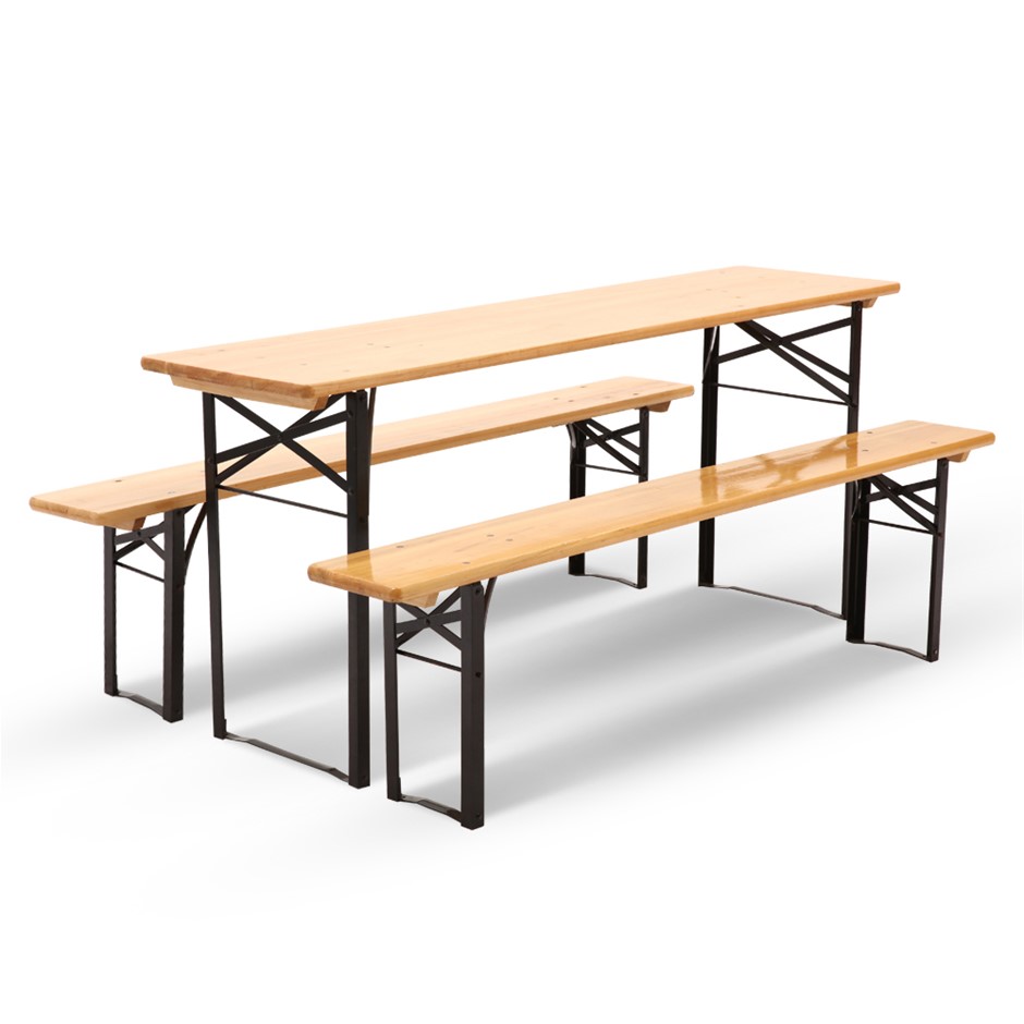 Artiss Wooden Outdoor Foldable Bench Set - Natural