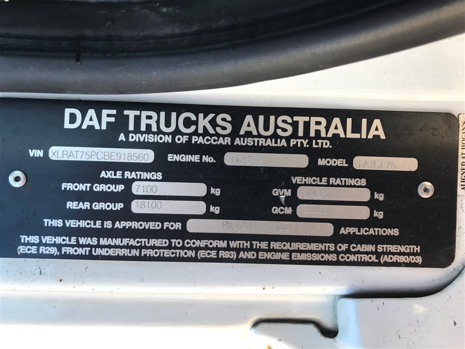 2012 Daf Cf7585 6x4 Curtainsider Rigid Truck Auction 0001 5036427 Grays Australia