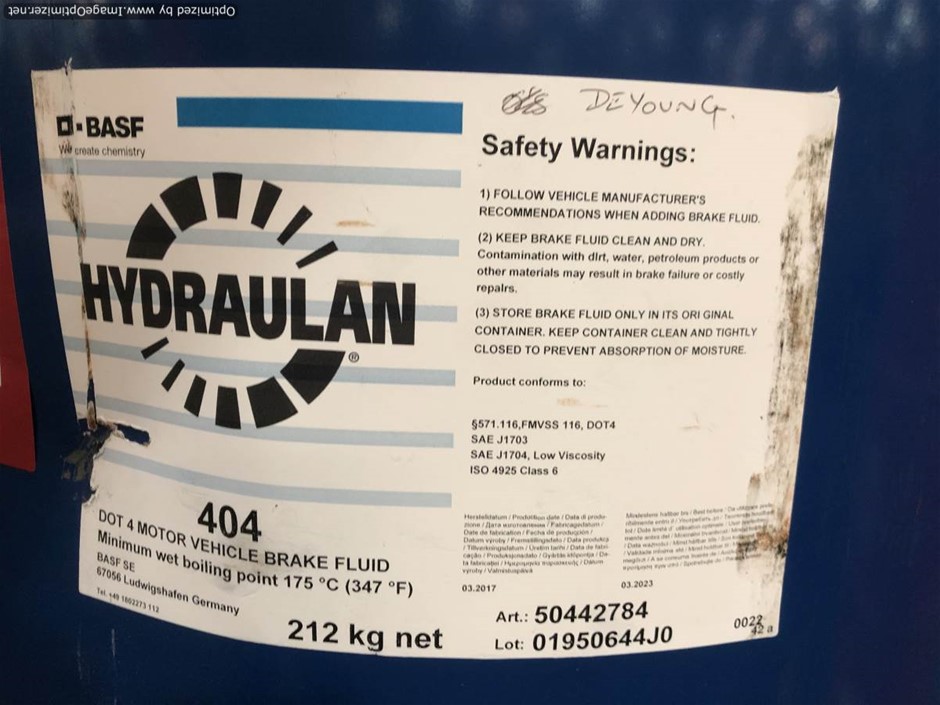 1 X 200L Drum Brake Fluid BASF HYDRAULAN 404 (O'Sullivan Beach, S.A) Auction (00768011132