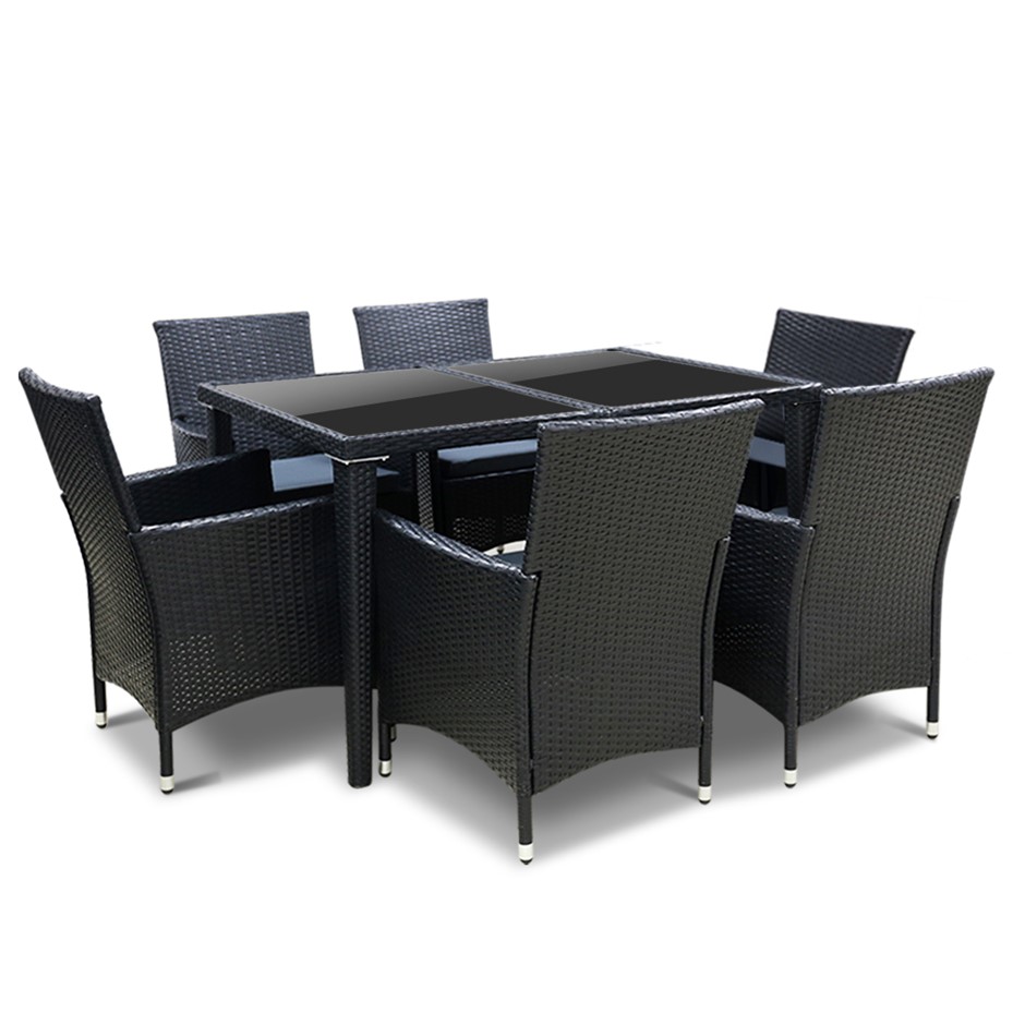 Gardeon 7 Piece Outdoor Dining Set - Black