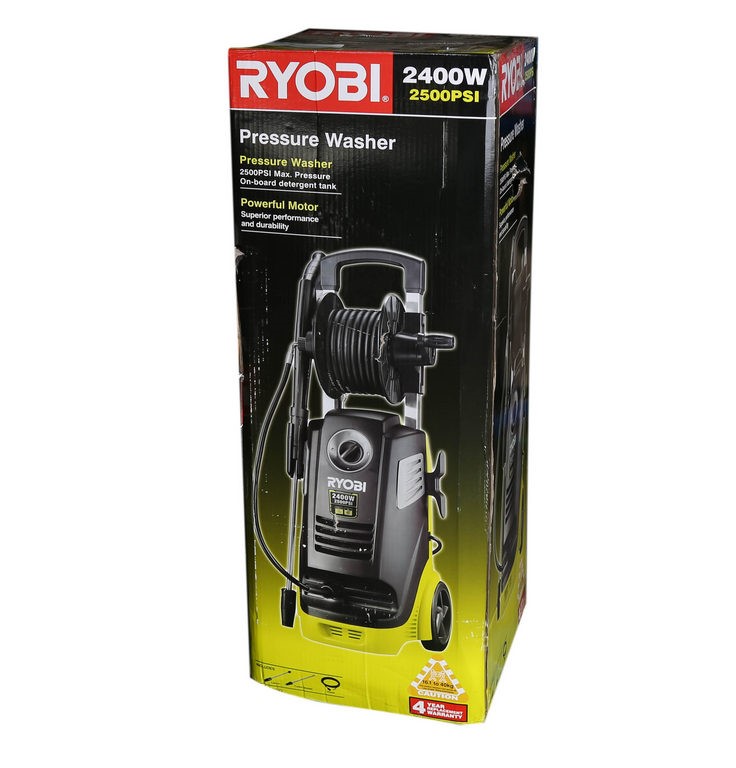 RYOBI 2500psi Pressure Washer 2400W c/w Variable Spray Lance Hose Reel