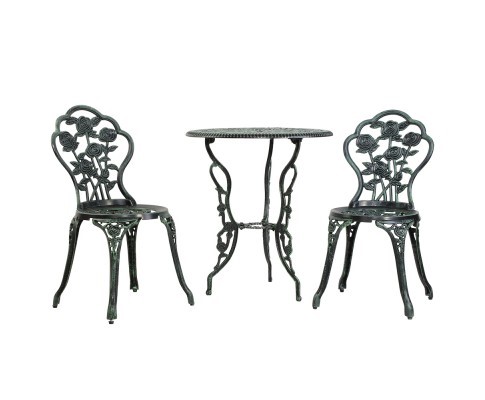 Gardeon 3PC Outdoor Setting Cast Aluminium Bistro Table Chair Patio Green