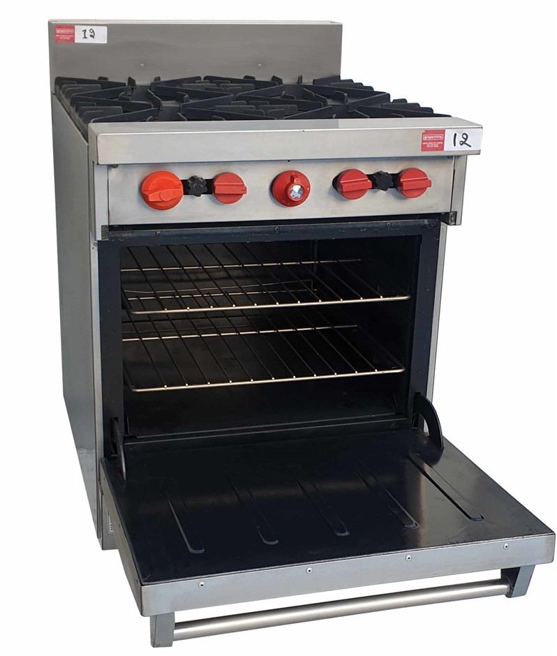 HOBART GAS 4 BURNER STOVE WITH OVEN STAINLESS STEEL CONSTRUCTION