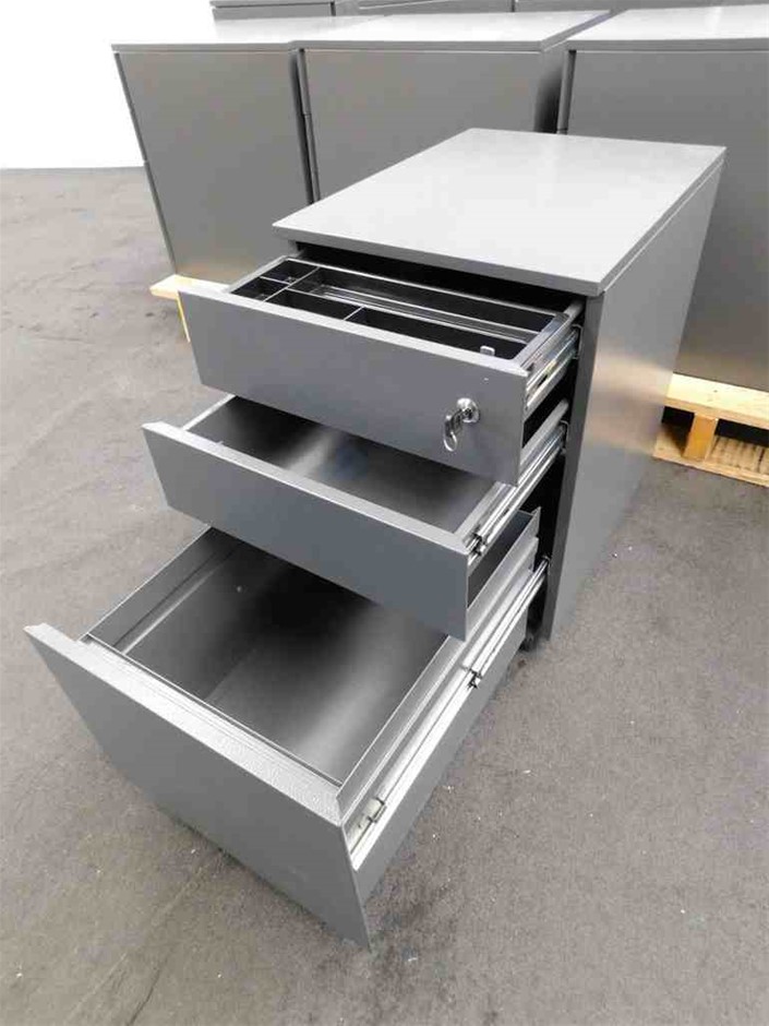 Qty 10 x Built Strong Metal Mobile Pedestal Drawers Auction (0023