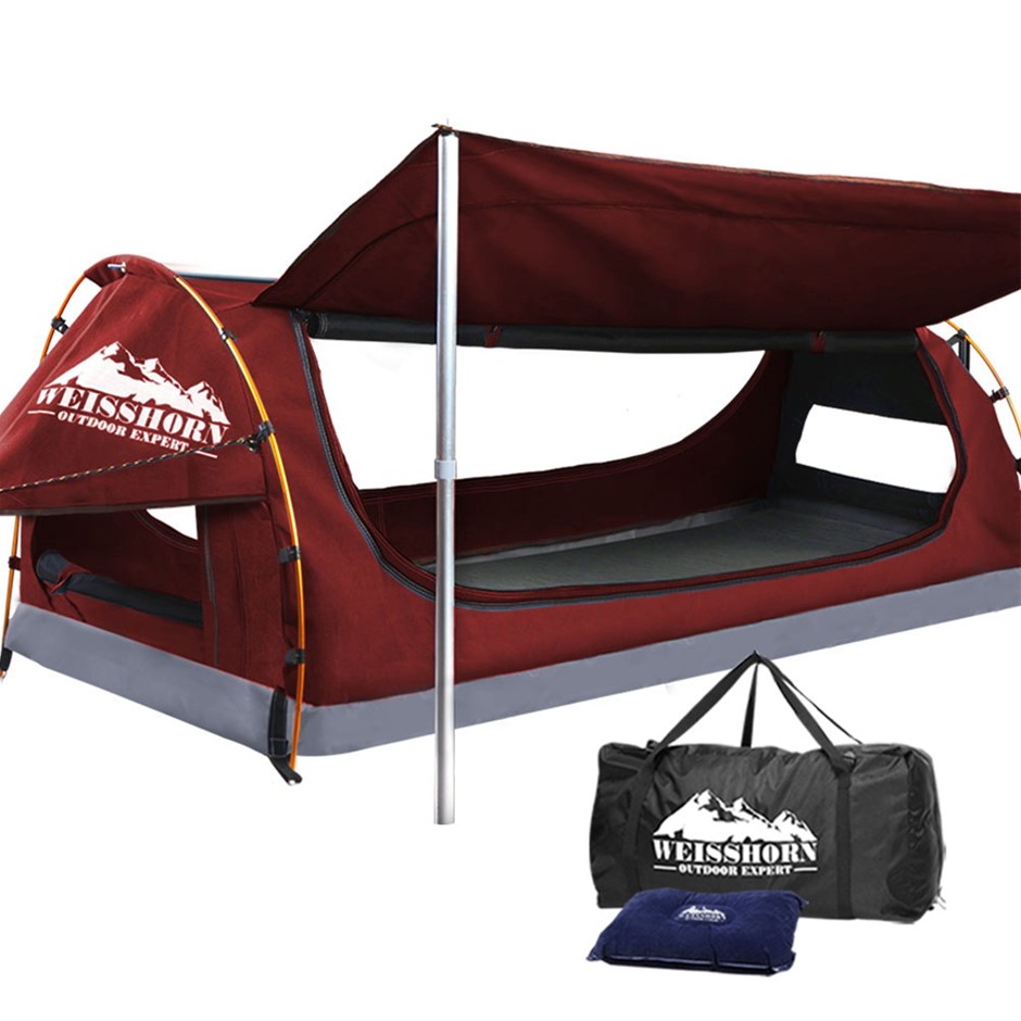 Buy WEISSHORN King Single Camping Swags Canvas Swag Tent with Mattress Red Grays Australia