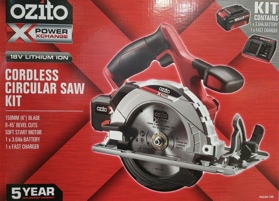 OZITO 18V Cordless Circular Saw Kit 150mm c/w 3.0Ah Battery & Charger. Buye Auction