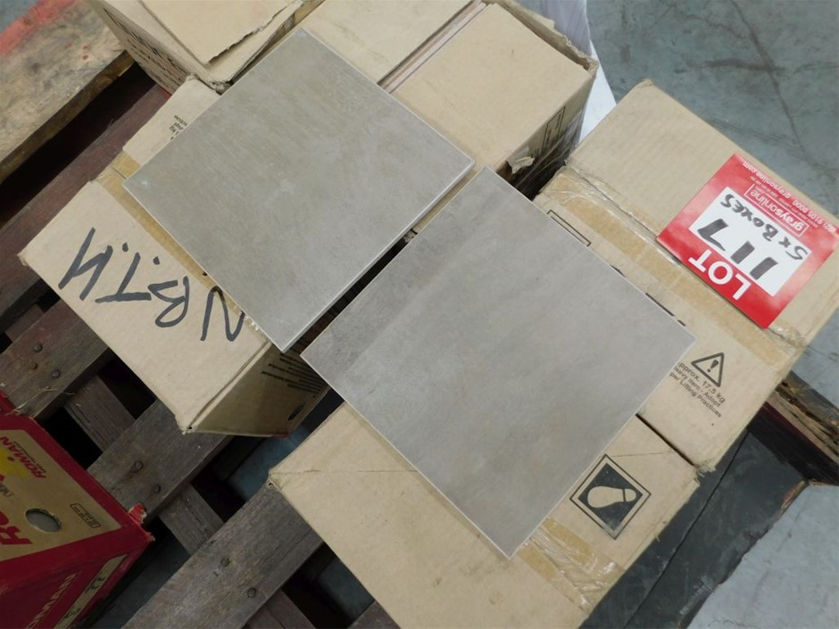 5 x Boxes of Unused Glazed Floor Tiles Auction (01175039759) Grays