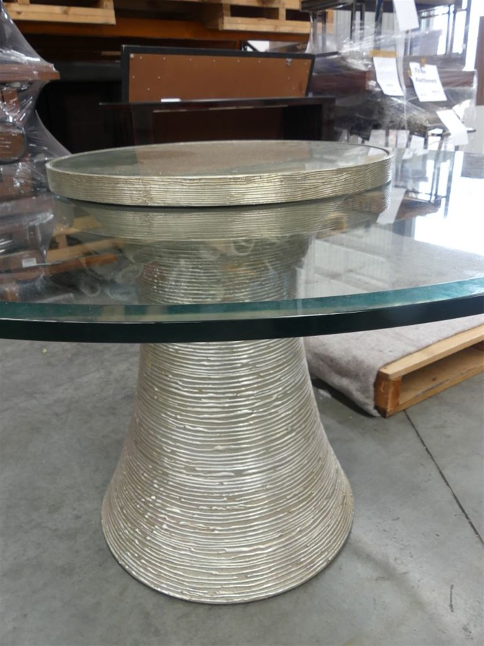 Round Glass Topped Dining Table with Lazy Susan Auction (0052-5039742) | Grays Australia