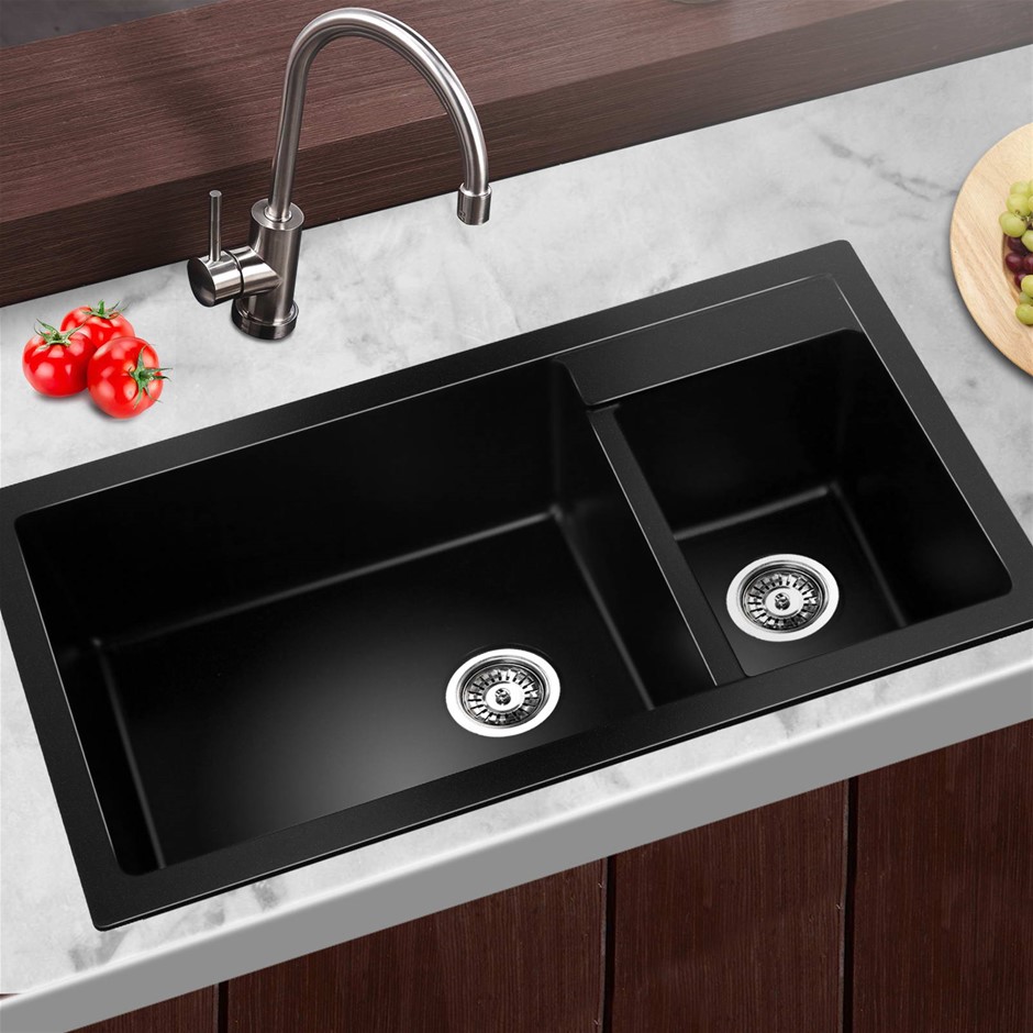 Buy Cefito 860 x 500mm Granite Double Sink Black Grays Australia
