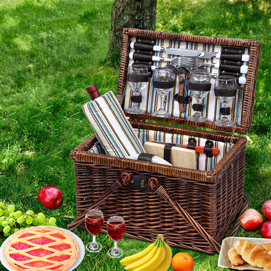 Buy Alfresco Deluxe 4 Person Picnic Basket Set Outdoor Insulated Liquor