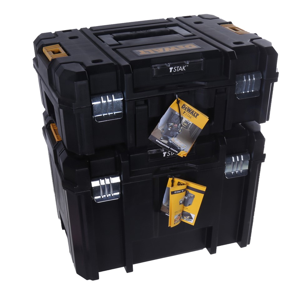 2 x DeWALT TSTAK Carry Cases 440 x 300 x 300mm and 440 x 300 x 150mm