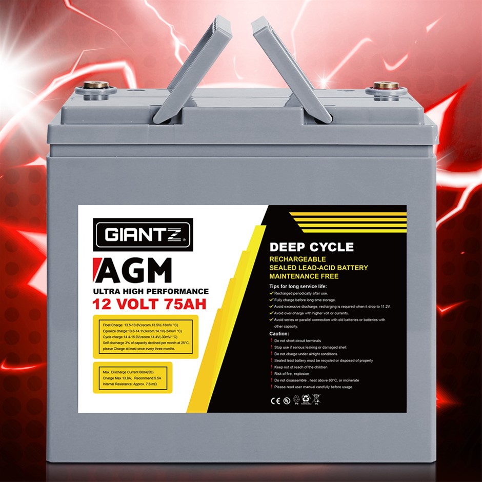 Giantz 75Ah Deep Cycle Battery 12V AGM M