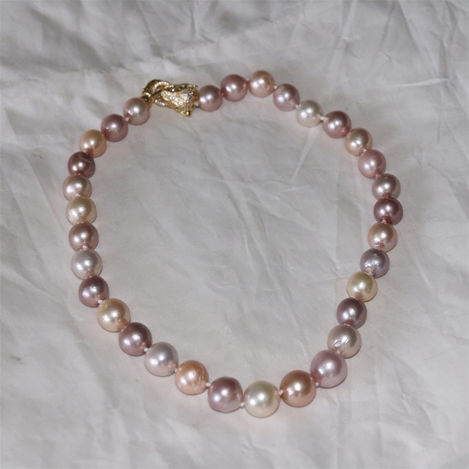 9K YELLOW GOLD 0.01ct HI SI DIAMOND AMYST NECKLACE 40-45cm