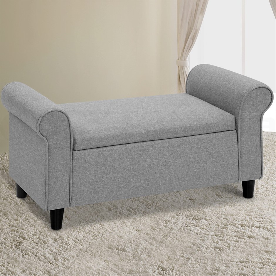 Buy Artiss Storage Ottoman Grey Blanket Box Chest Large Foot Stool