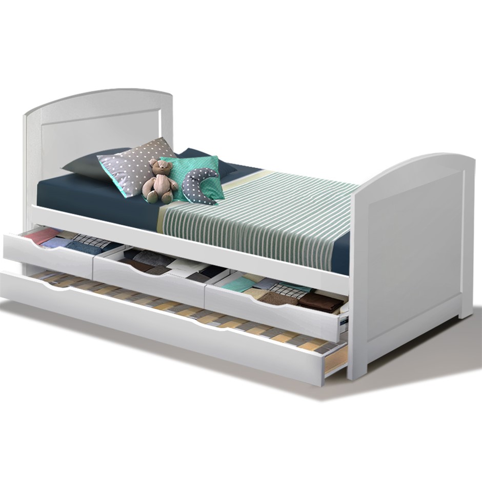 Artiss Single Wooden Timber Trundle Bed 