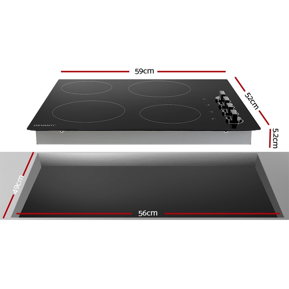 Buy Devanti Ceramic Cooktop 60cm Electric Burner Cooker 4 Zone Knobs Control Grays Australia