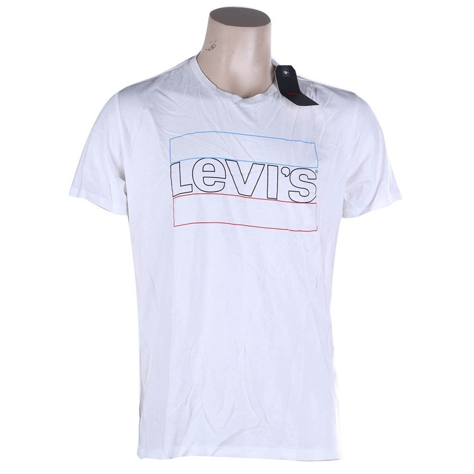 LEVI LOGO Men's Crew Neck T-Shirt, Size L, Boxed Logo, Cotton, White. Buye