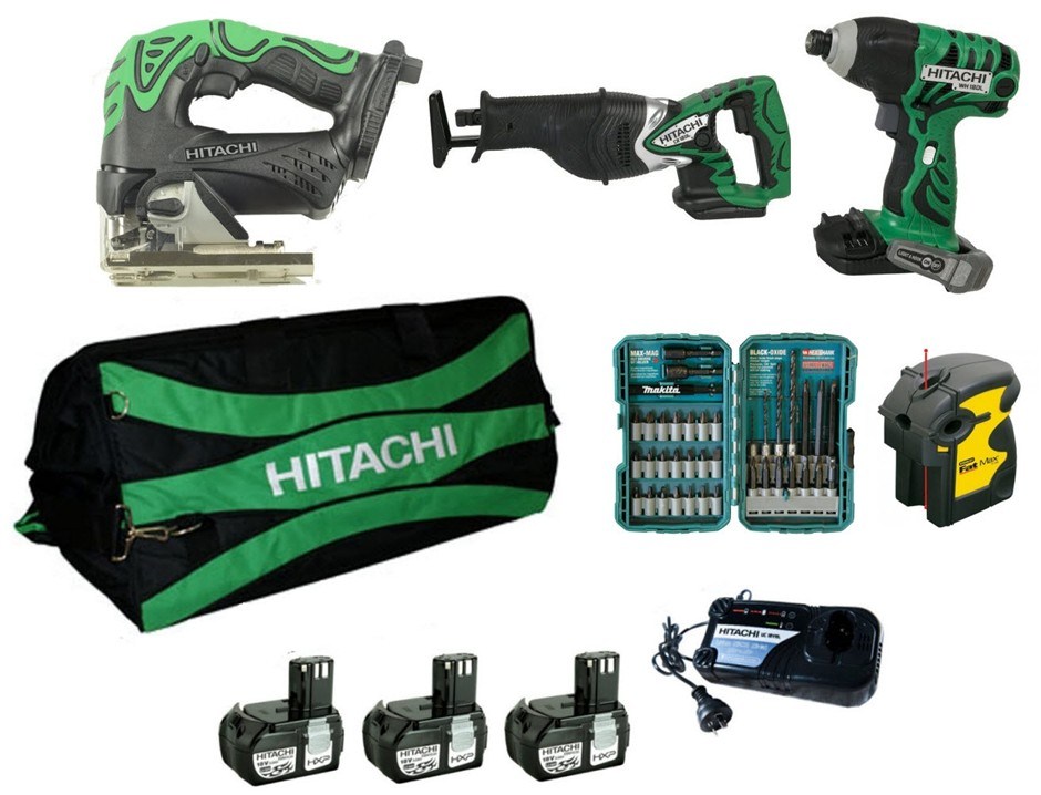 Buy Hitachi 18V Cordless 3 Pc Combo Kit CJ18DL CR18DL WH18DL Bit