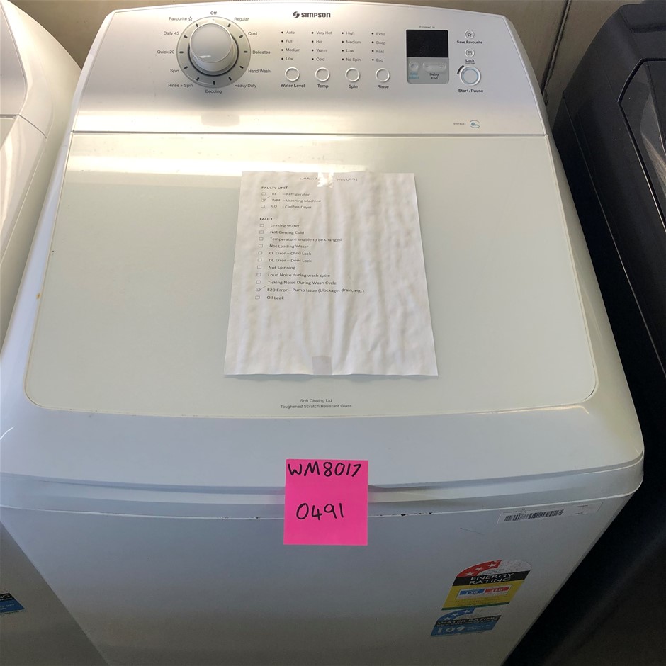 Simpson Washer Tl 8Kg Swt8043 Simpson Auction (00427027181) Grays