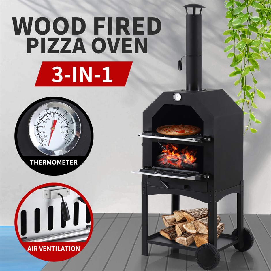 3in1 Charcoal BBQ Grill Steel Pizza Oven