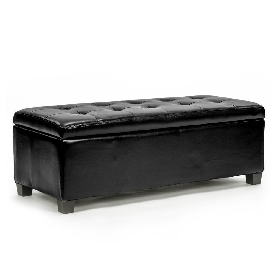 102cm Storage Ottoman Leather - BLACK