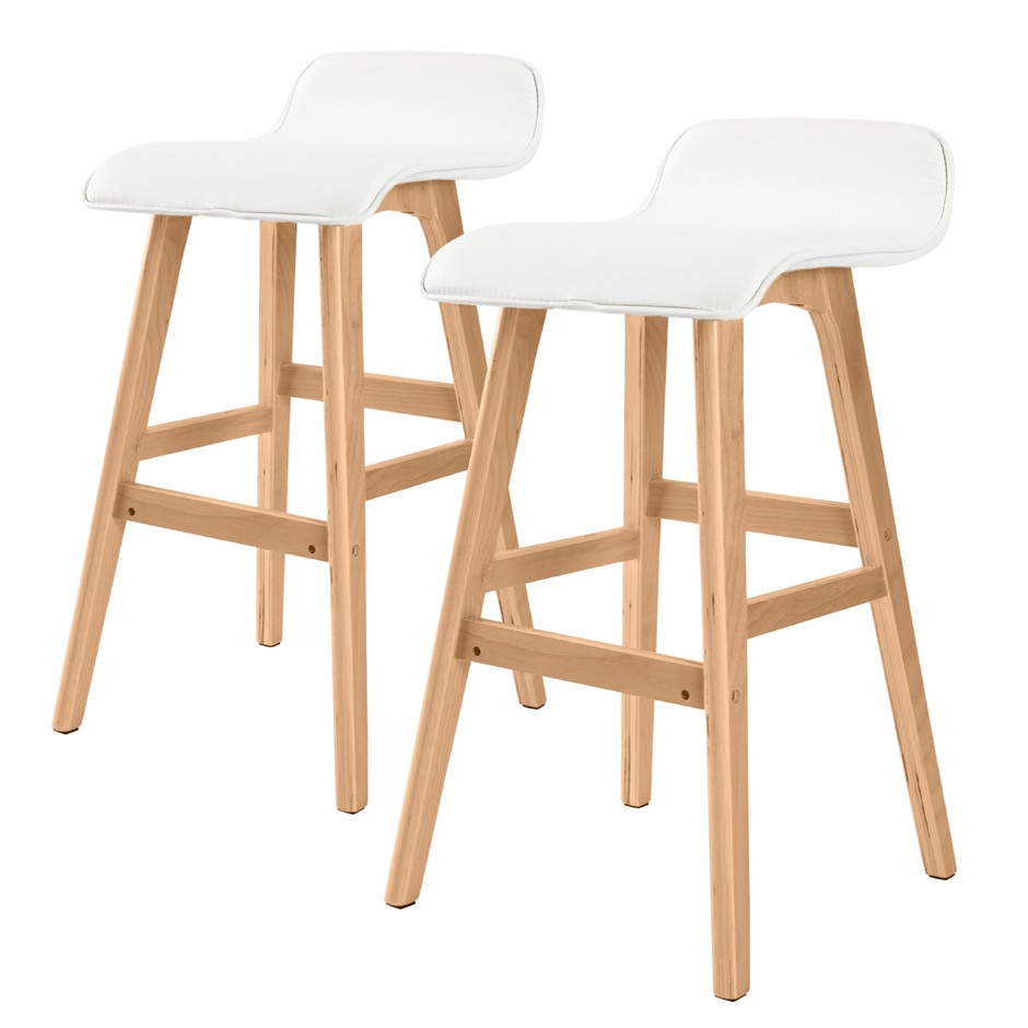 2X 65cm Oak Wood Bar Stool Leather SOPHI