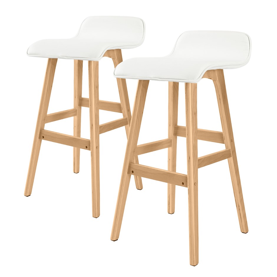 2X 74cm Oak Wood Bar Stool Leather SOPHI