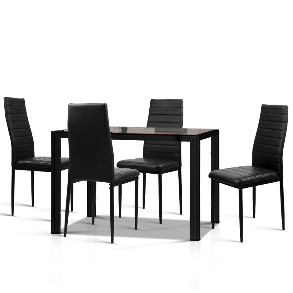 Artiss Astra 5-Piece Dining Table and 4 Chair Sets Glass Black