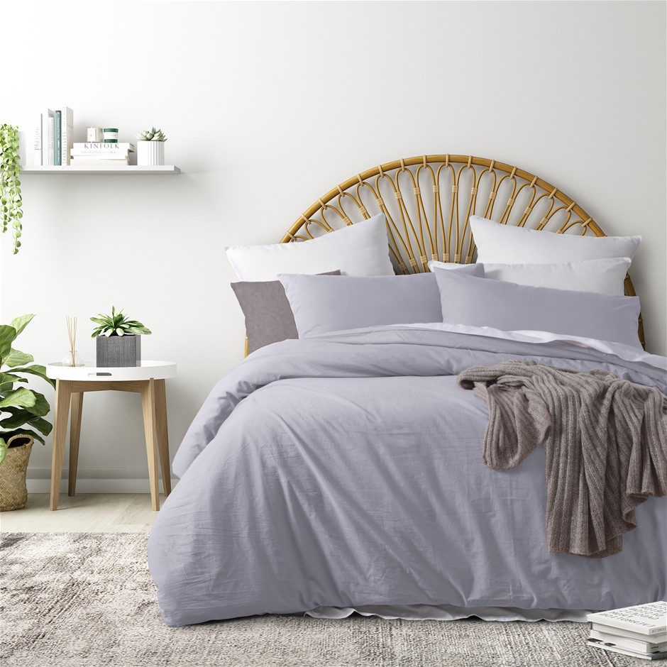 Buy Dreamaker 225tc Washed Cotton Quilt Cover Set Light Grey Queen Bed Grays Australia