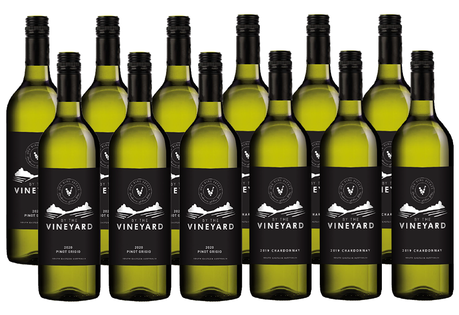 By The Vineyard Mixed Pack Pinot Grigio & Chardonnay (12x 750mL). SEA.