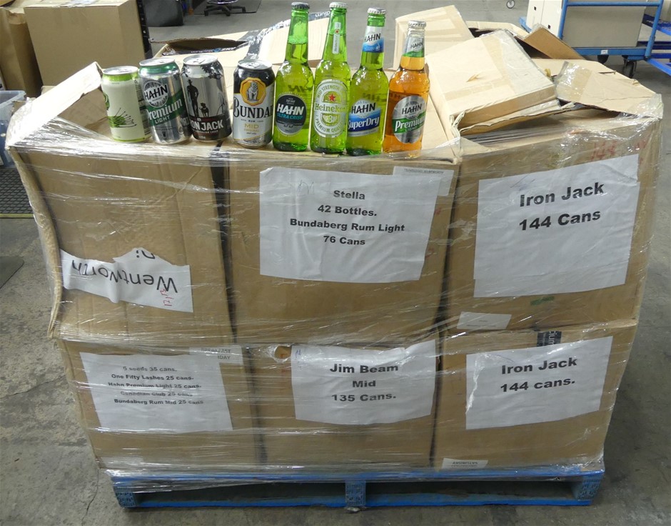 Pallet lot of Approx.1,095 Bottles & Cans of Assorted Beers & Mixed