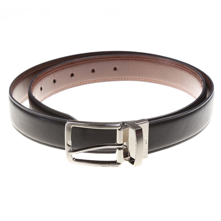 NAUTICA Men's Leather Belt, Size 40-42, Black/Brown. Buyers Note - Discoun