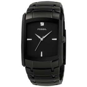 Men's Fossil Black IP Diamond Steel Watc