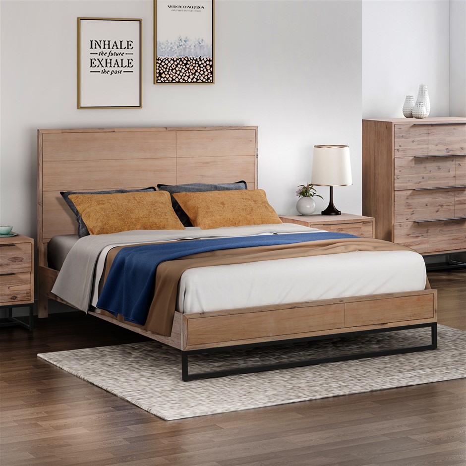 Buy King size Bed Frame Solid Wood Acacia Veneered Bedroom Furniture