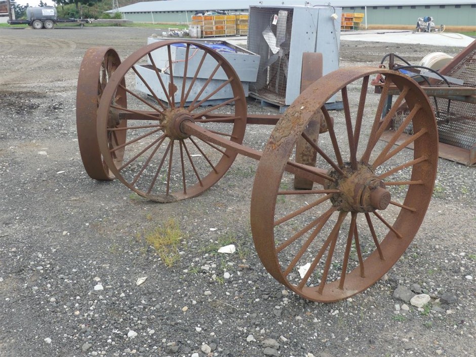 2 x sets of Decorative Antique Steel Agricultural Wheels with Axles