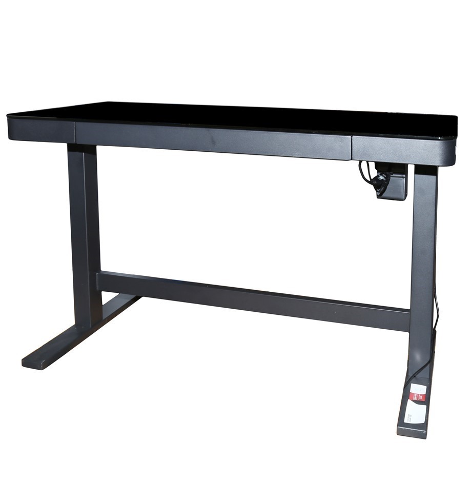 TRESANTI Adjustable Desk (H) 1200mm x 600mm, Black w/ Glass Top, Single