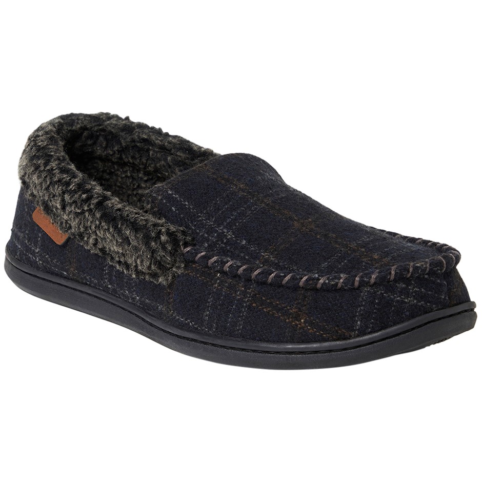 DEARFOAMS Men`s Memory Foam Slippers, Size M (910), Navy Plaid. Buyers