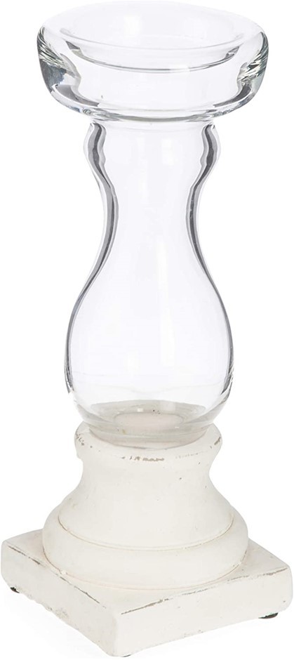 BOHO TRADERS Glass Candle Holder with Cement Base, 12.5 x 12.5 x 33.5cm.