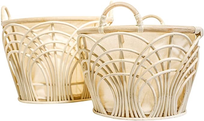 DARLIN Natural Set of 2 Rattan Baskets With Canvas Lining, 5 Kilograms, Str