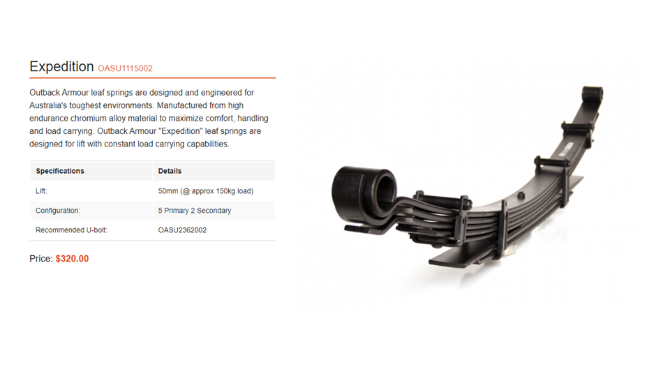 Toyota Hilux Outback Armor Expedition Rear Leaf Springs 50mm Lift