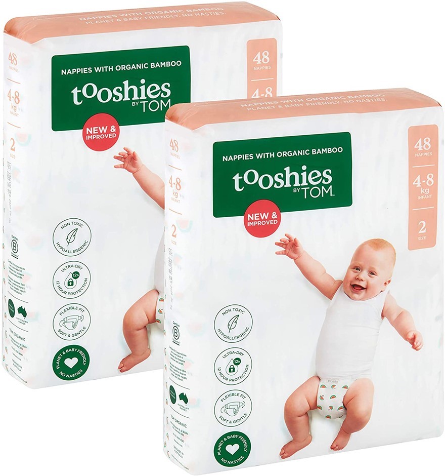 TOOSHIES BY TOM Size 2 Infant Bamboo Disposable Eco Nappies 4-8 kg, Size 2,