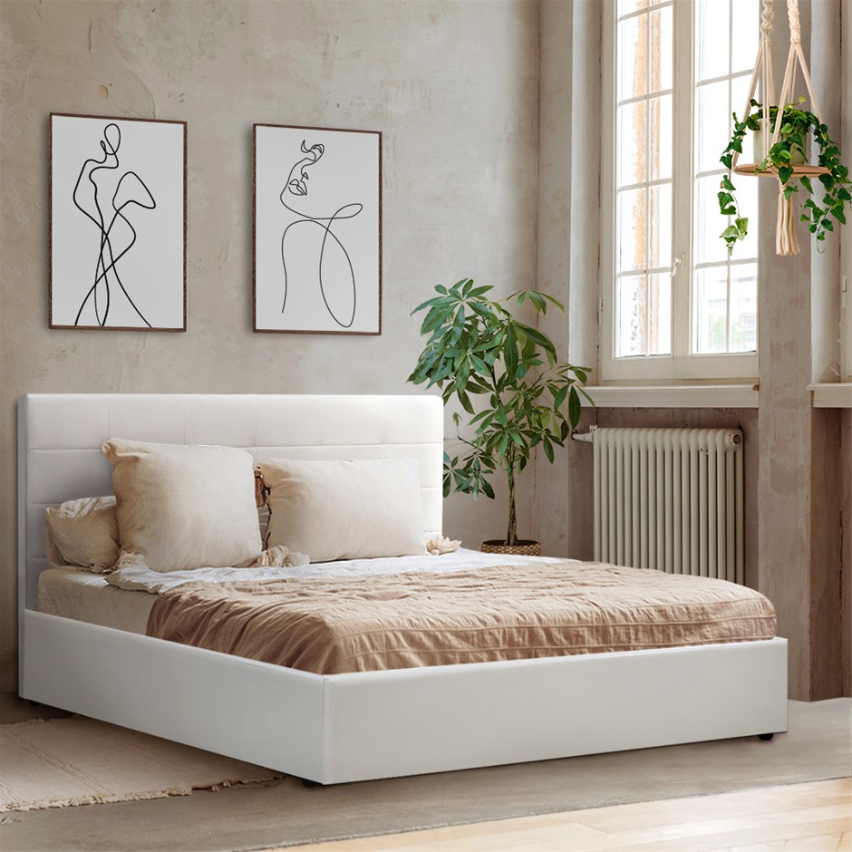 Buy Artiss LISA Double Full Size Gas Lift Bed Frame Base Storage Mattress White Grays Australia