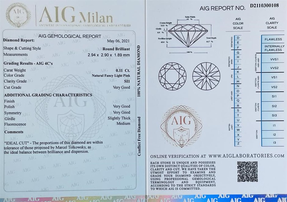 Aig diamond deals certification